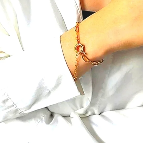 NEW Women’s 14k Gold Filled‎ Paperclip Adjustable Bangle Bracelet